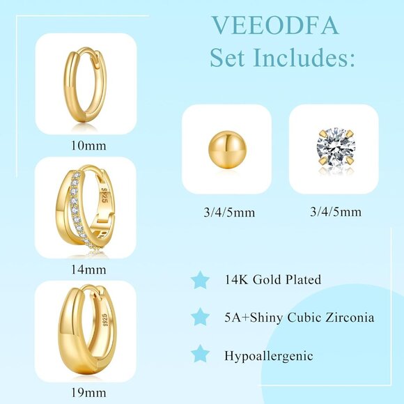 🆕 Women Gold Small Hoop Earrings Trendy Chunky Multiple Piercing Jewelry Gift - Picture 3 of 7